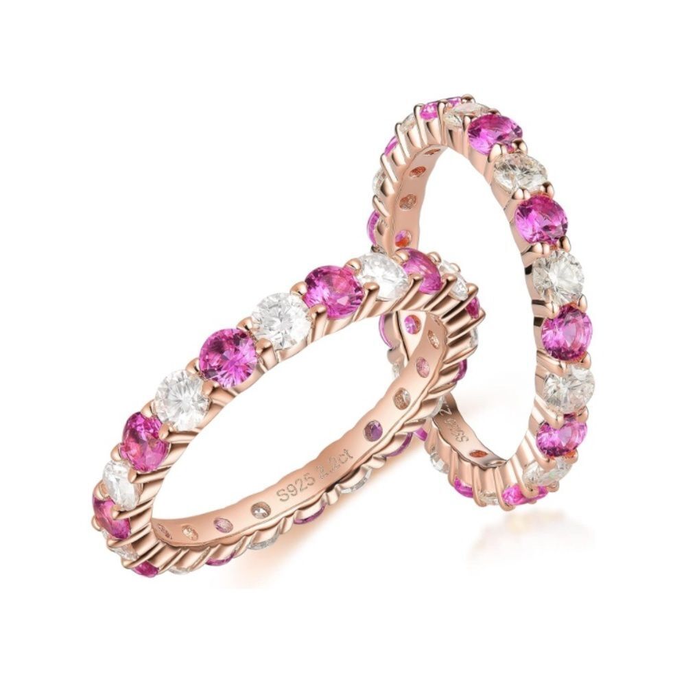18k Diamond Pink Sapphire Eternity Ring Band